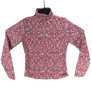 Athleta Womens Red White S Paisley 1/4 Zip Jacket Thumb Straps USA Made